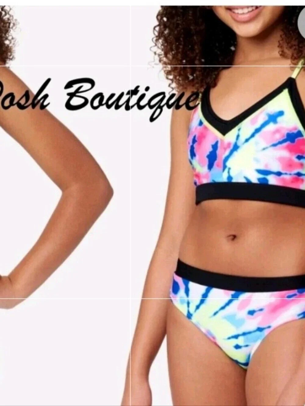 Justice Reverisable Two-Piece Swim Set - Neon Lime & Tie-Dye Sz XL16-18 Nwt